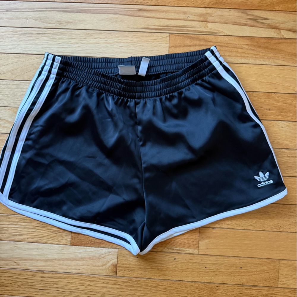 Adidas satin black athletic shorts